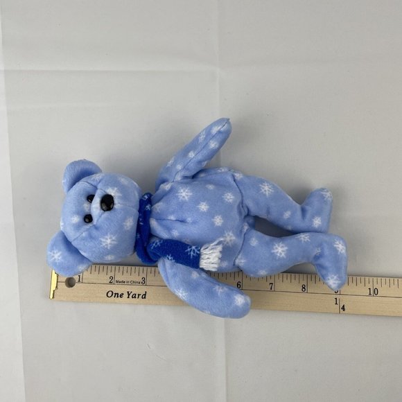Ty Beanie Baby 1999 Holiday Teddy Blue Snowflake Scarf 9" Plush Stuffed Animal - Picture 6 of 6